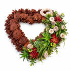 Coroană comemorativă inimă cu conuri naturale și suculente