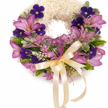 Coroniță ușă minimalistă cu alstroemeria - vedere față