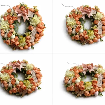 Coroniță primăvară piersică - detaliu pasăre ceramică