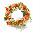 Coroniță rustică nuiele albe cu lalele portocalii și ouă