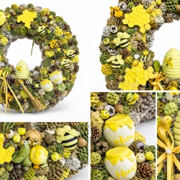 Coroniță decorativă rustic - detaliu albinuțe ceramice