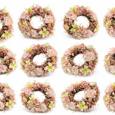 Coroniță primăvară din nuiele și paie - detaliu fundă crem