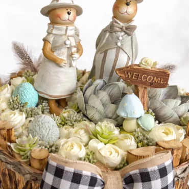 Aranjament decorativ Paști - iepuri eleganți perspectivă