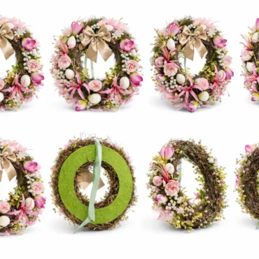 Coroniță primăvară romantică cu crini și mimoză albă