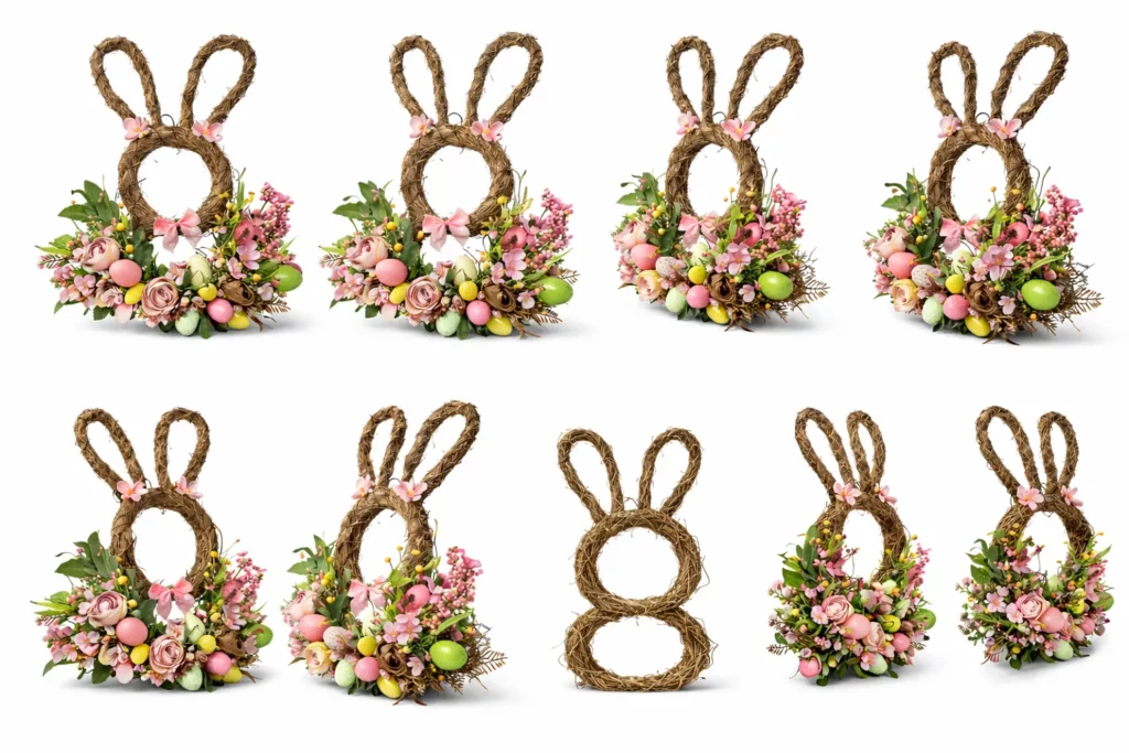 Coroniță ușă Paște iepuraș - detaliu fundița roz