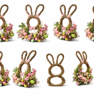 Coroniță ușă Paște iepuraș - detaliu fundița roz